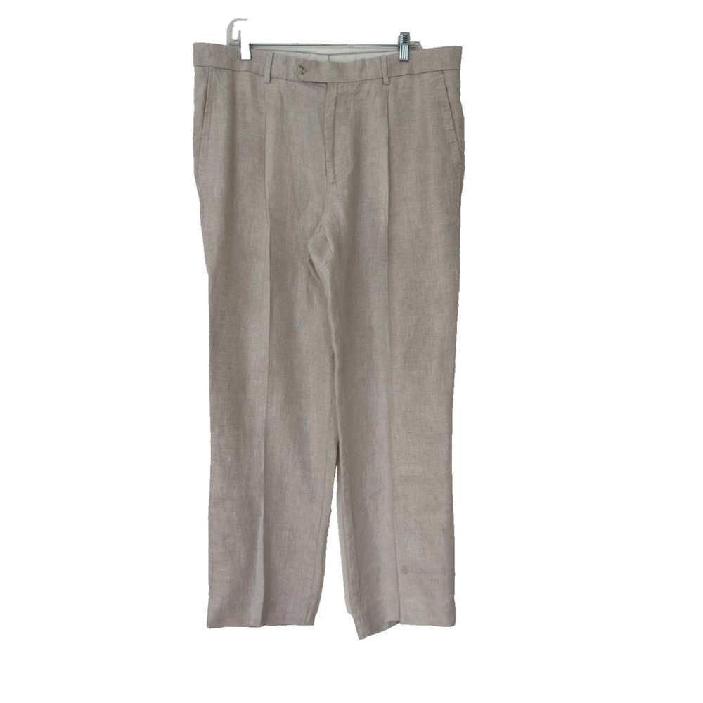 Murano Linen Pleated Pants Mens‎ Beige Size 38 x 32 | RN58909